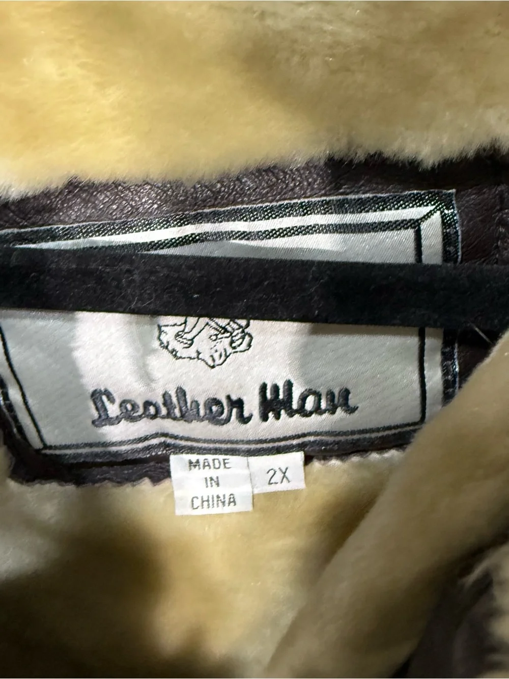 vintage mens aviator leather fur lined brown jacket size 2x